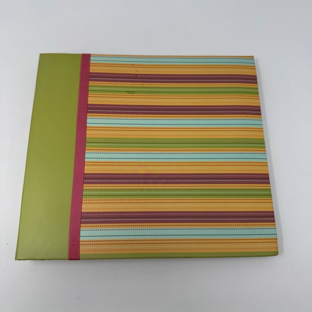 The Paper Studio Post Bound Scrapbook with Page Protectors Stripes Green Yellow